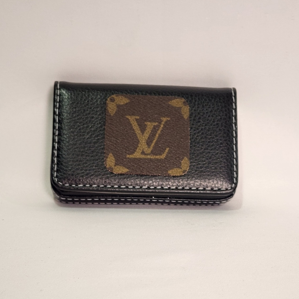 Louis Vuitton Brown Monogram Canvas Black Leather Card Holder Unisex